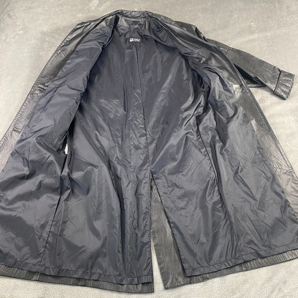 Comint Coat Women's M Black Faux Leather Snake Print Trim Long Trench Argentina - Picture 3 of 12